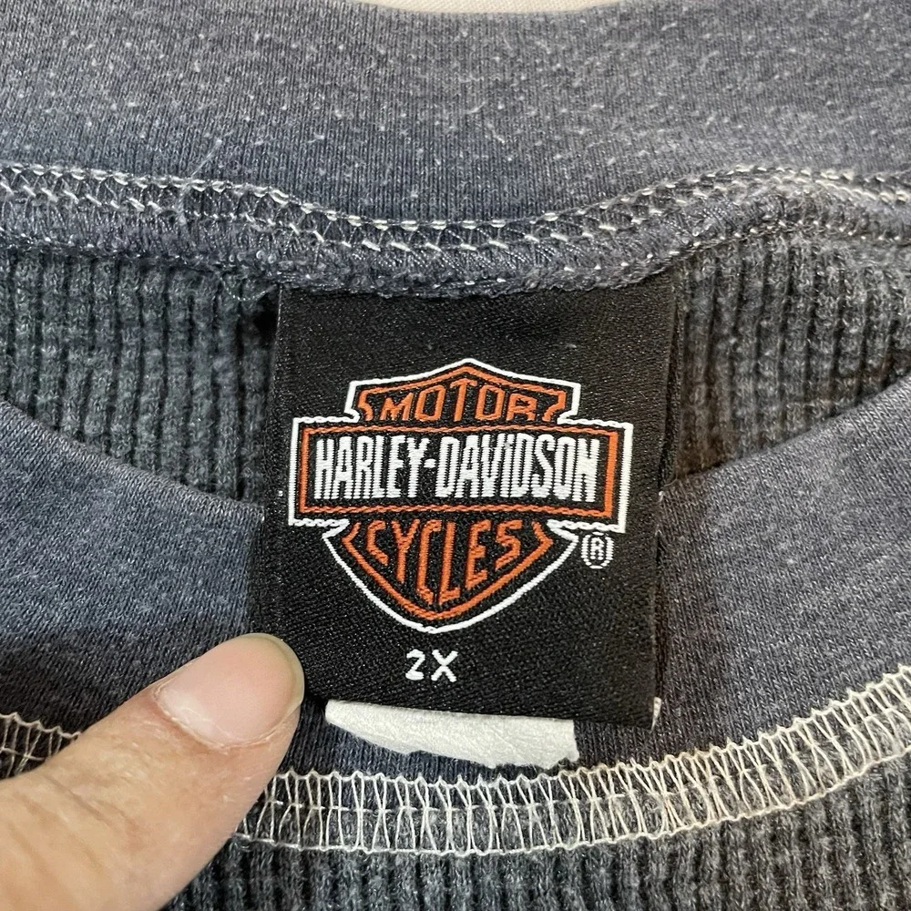 Harley-Davidson Mens 2X Thermal Shirt‎ Gray Waffle Knit Long Sleeve Concord NC